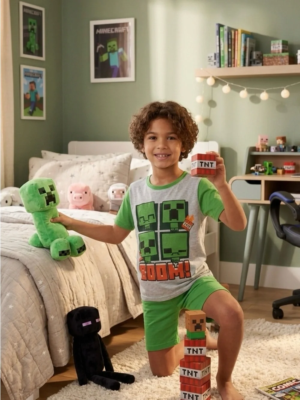 Boys' 2-Piece Minecraft Creeper "BOOM!" Pajama Set - Picture 1 of 5